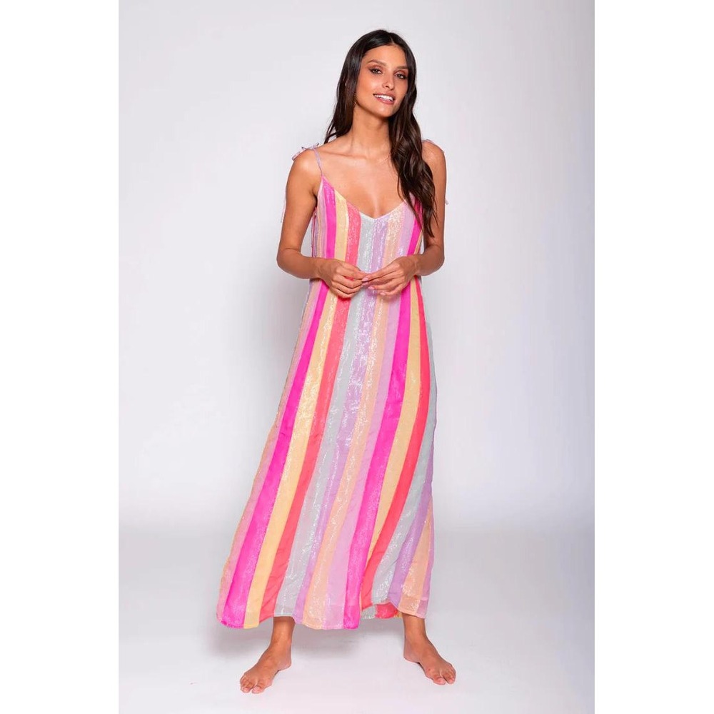 Sundress Women's‎ Cary Colorful Pastel Glitter Rainbow Midi Flowy Dress M/L